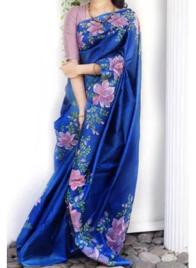 Adorable Royal Blue Digital Print Casual Wear Organza Saree