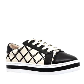 Alfie & Evie Pleat Black Cream Leather Casual Shoe Platform