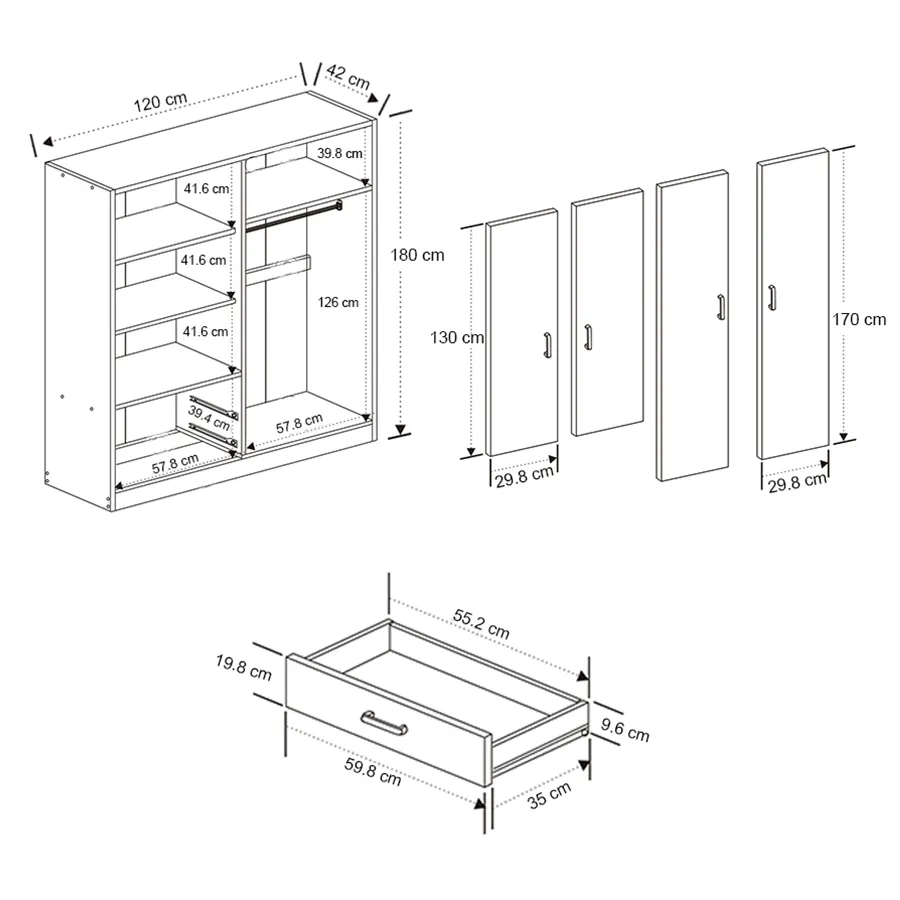 Averie 4 Door with 2 Drawer Wardrobe