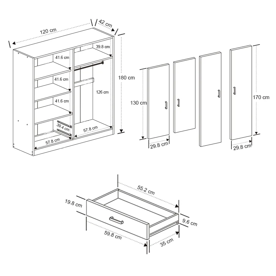 Averie 4 Door with 2 Drawer Wardrobe