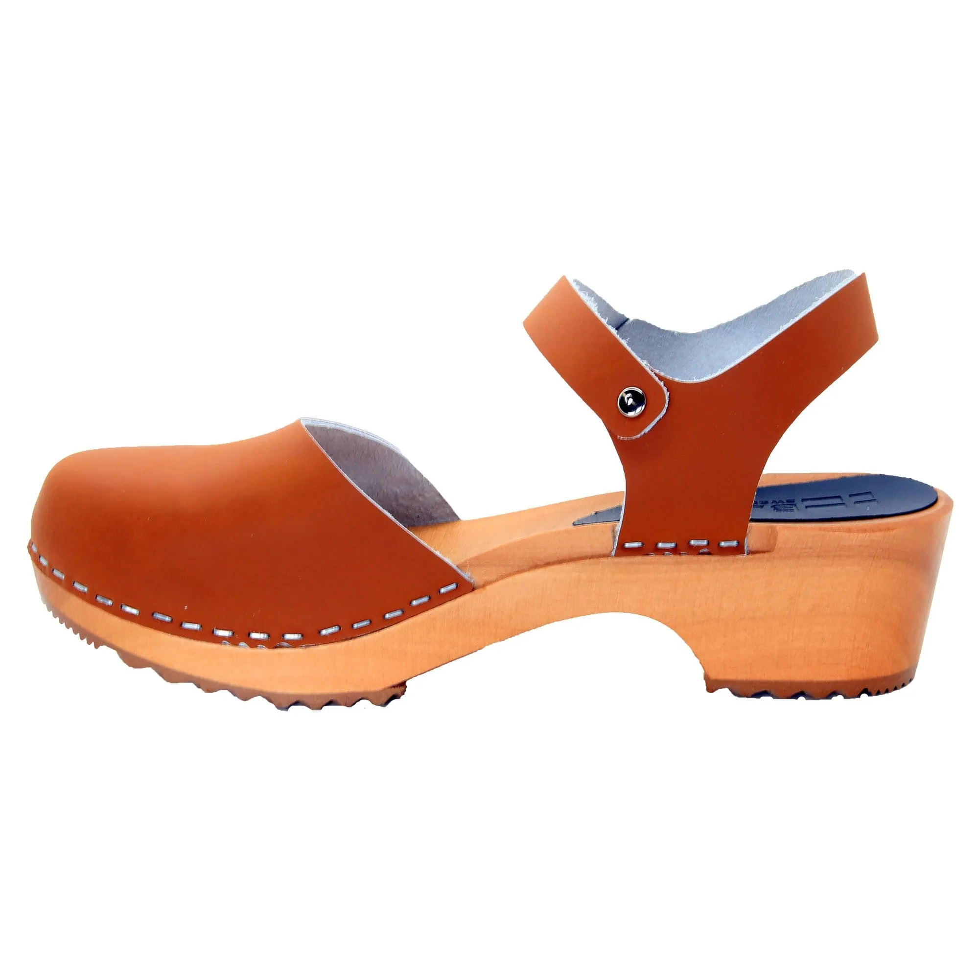 BJORK ALMA Swedish Wood Clog Cognac Leather Sandals