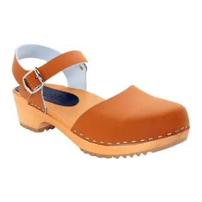 BJORK ALMA Swedish Wood Clog Cognac Leather Sandals