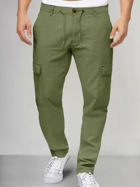 Casual Drawstring Cotton Linen Cargo Pants