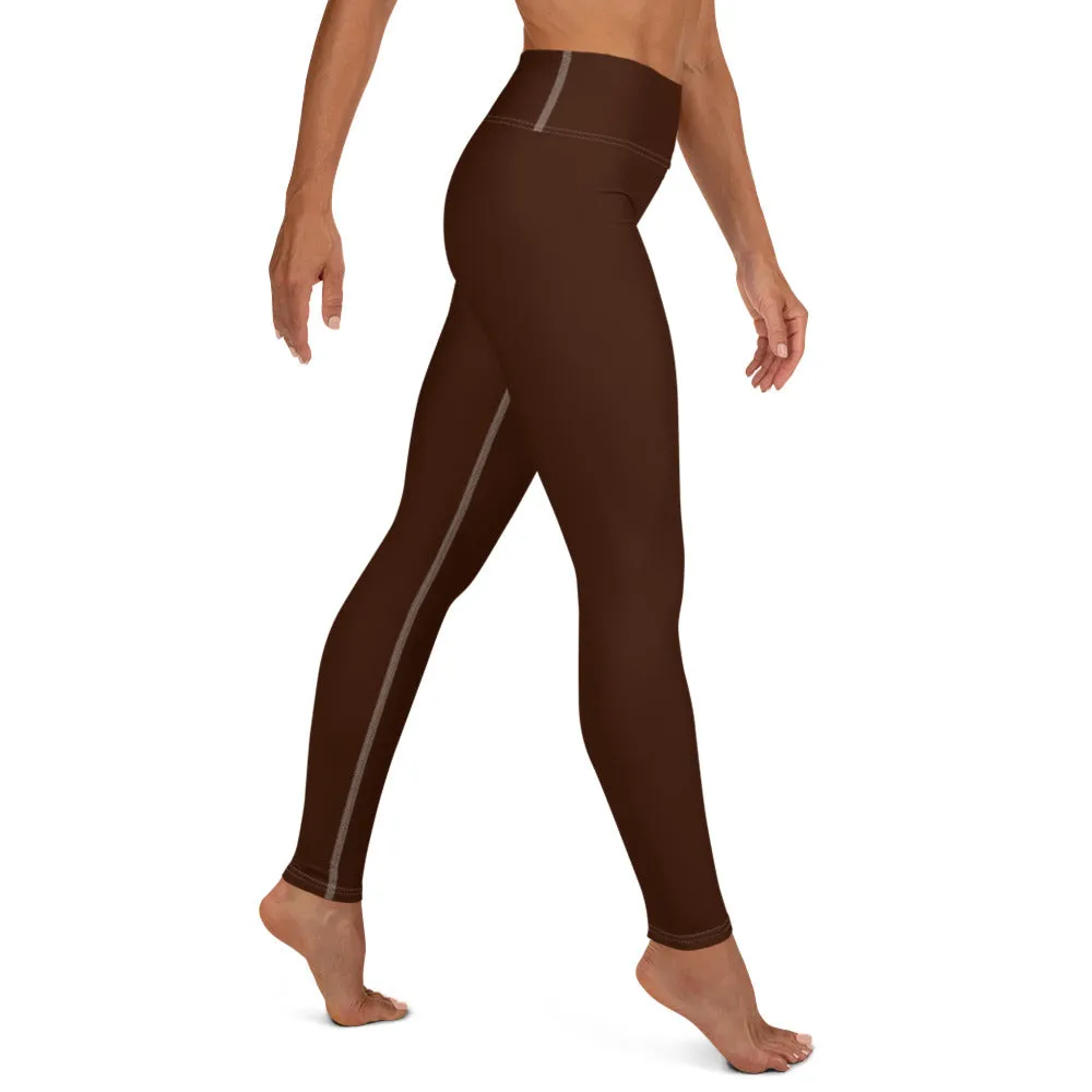 Casual Elegance: Solid Color Workout Leggings for Women - Chocolate