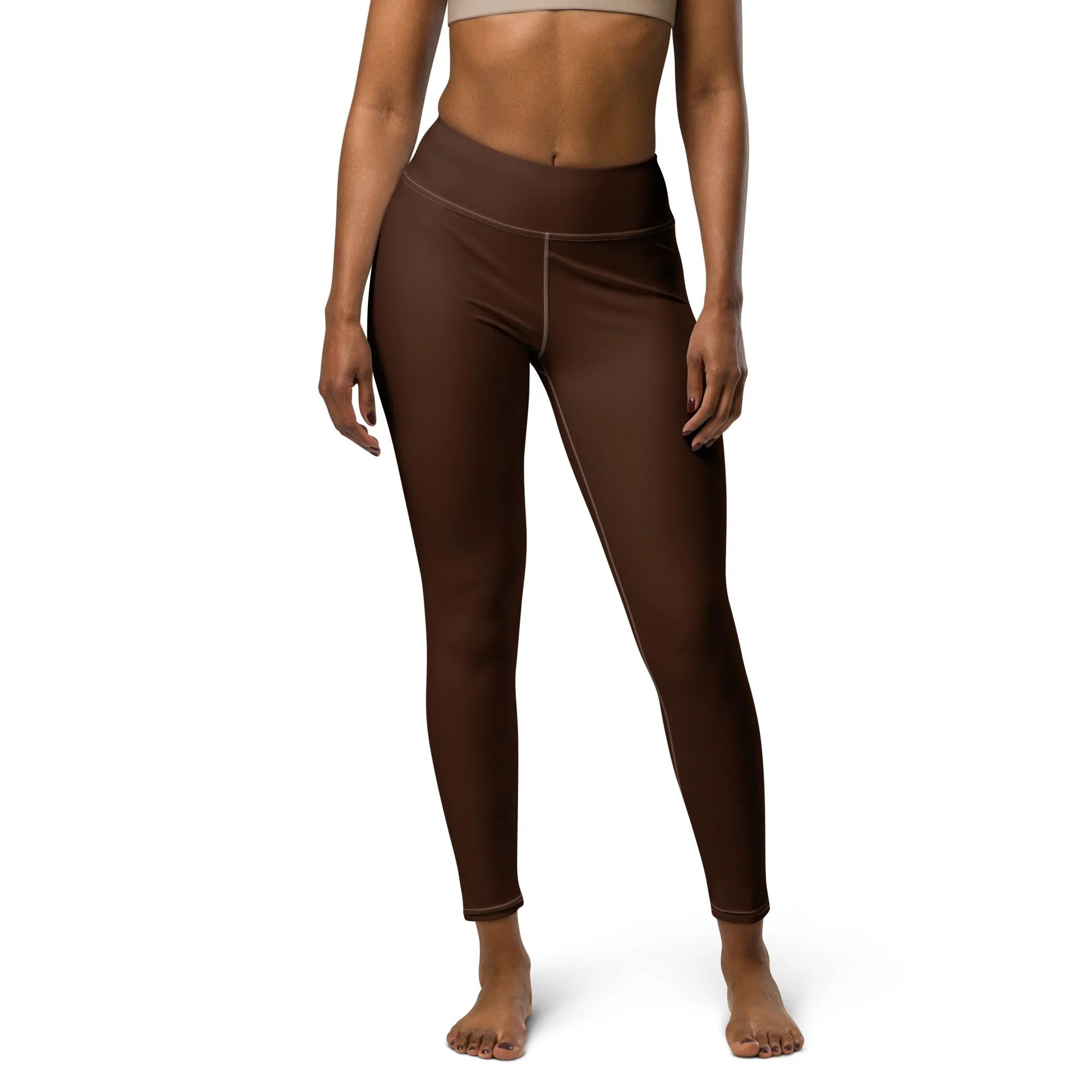 Casual Elegance: Solid Color Workout Leggings for Women - Chocolate