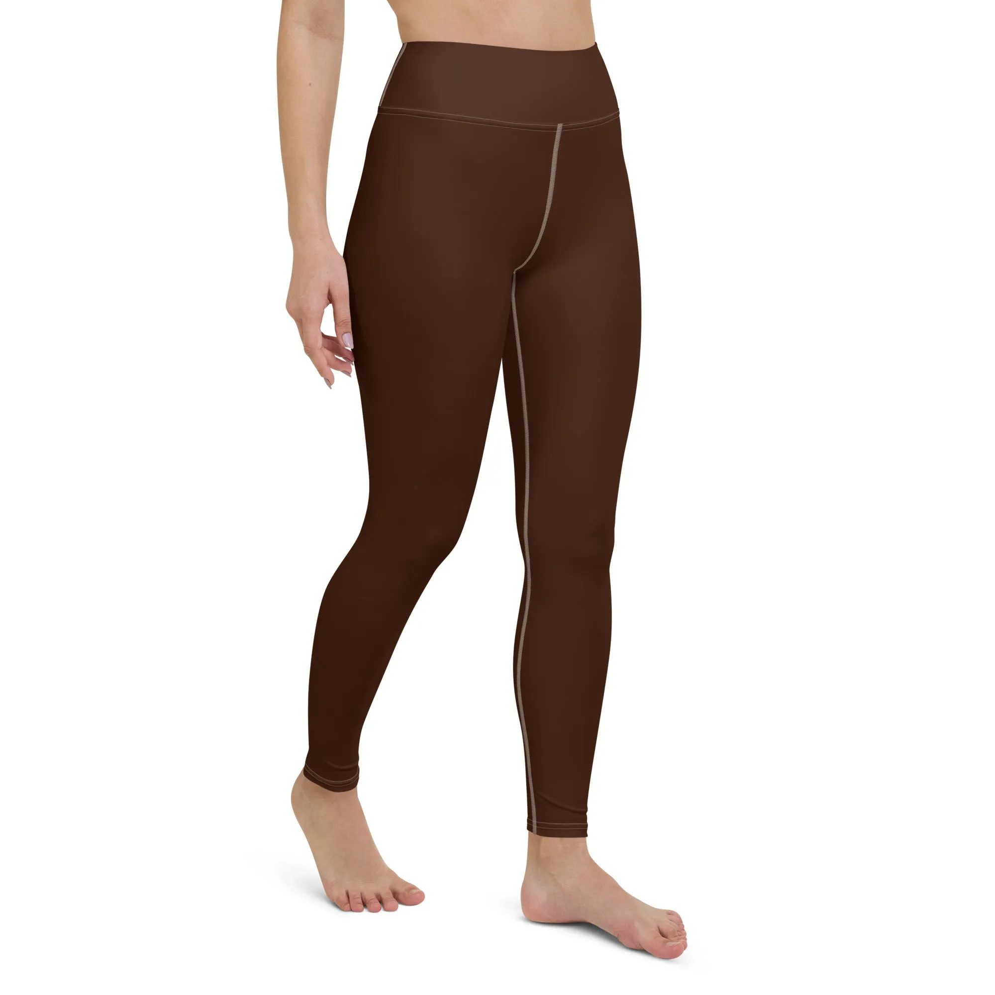 Casual Elegance: Solid Color Workout Leggings for Women - Chocolate