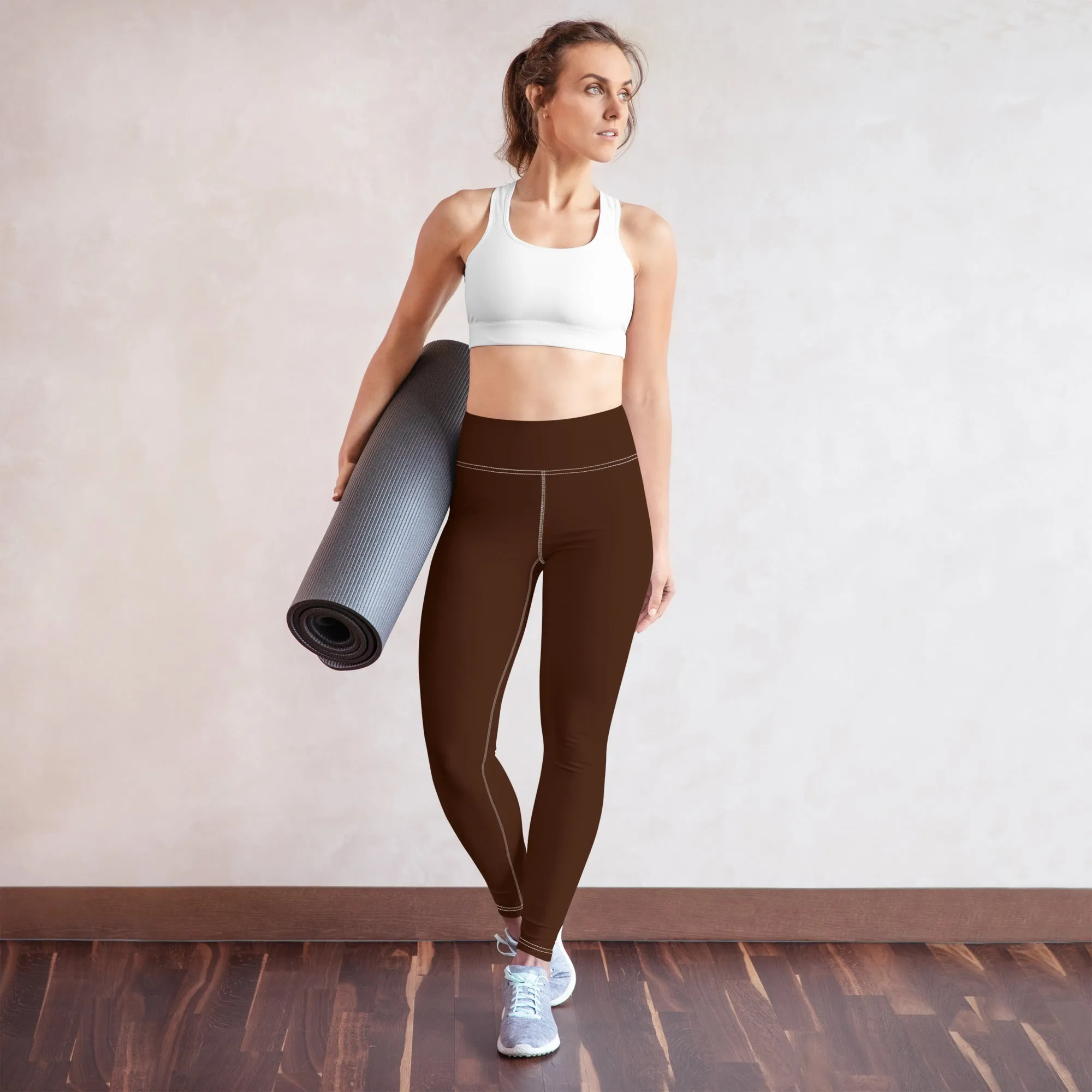 Casual Elegance: Solid Color Workout Leggings for Women - Chocolate