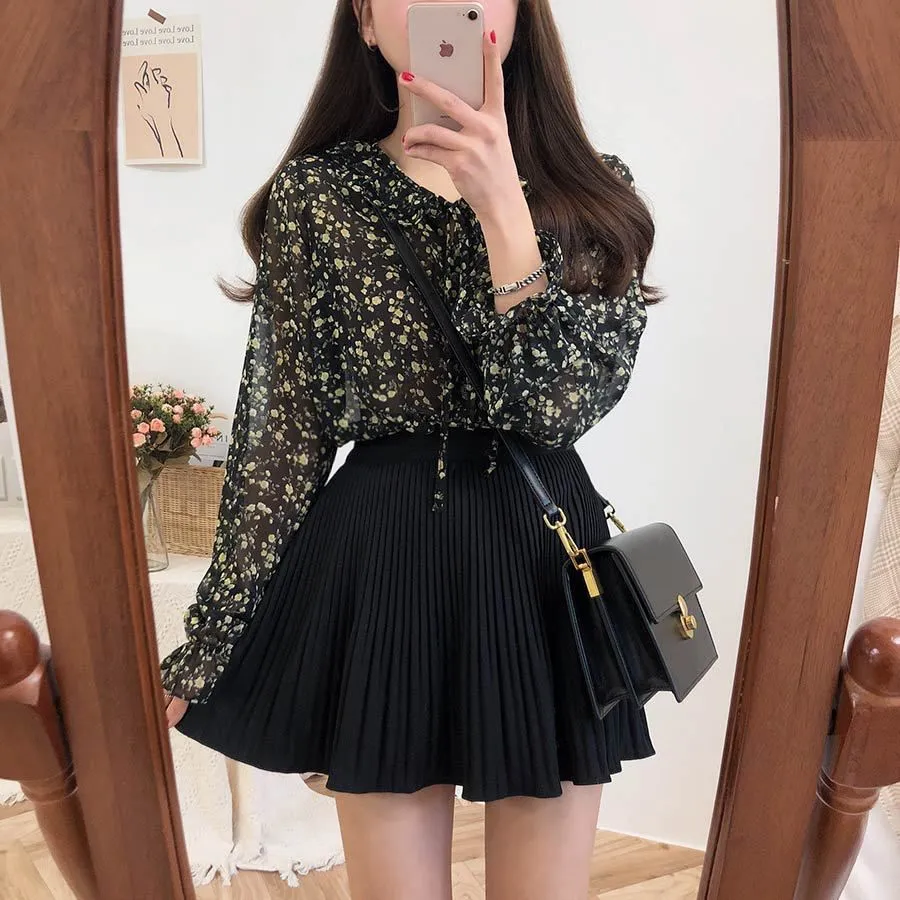 Cute Ruffle Pleated Mini A Line Skirt Outfit Casual