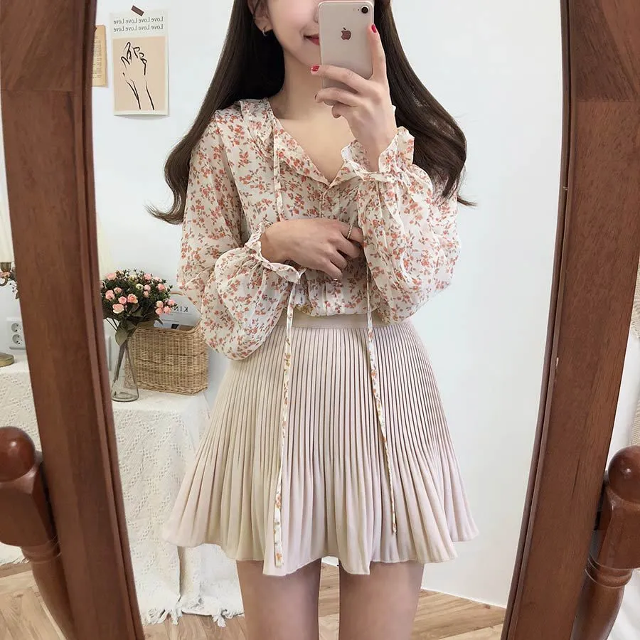 Cute Ruffle Pleated Mini A Line Skirt Outfit Casual