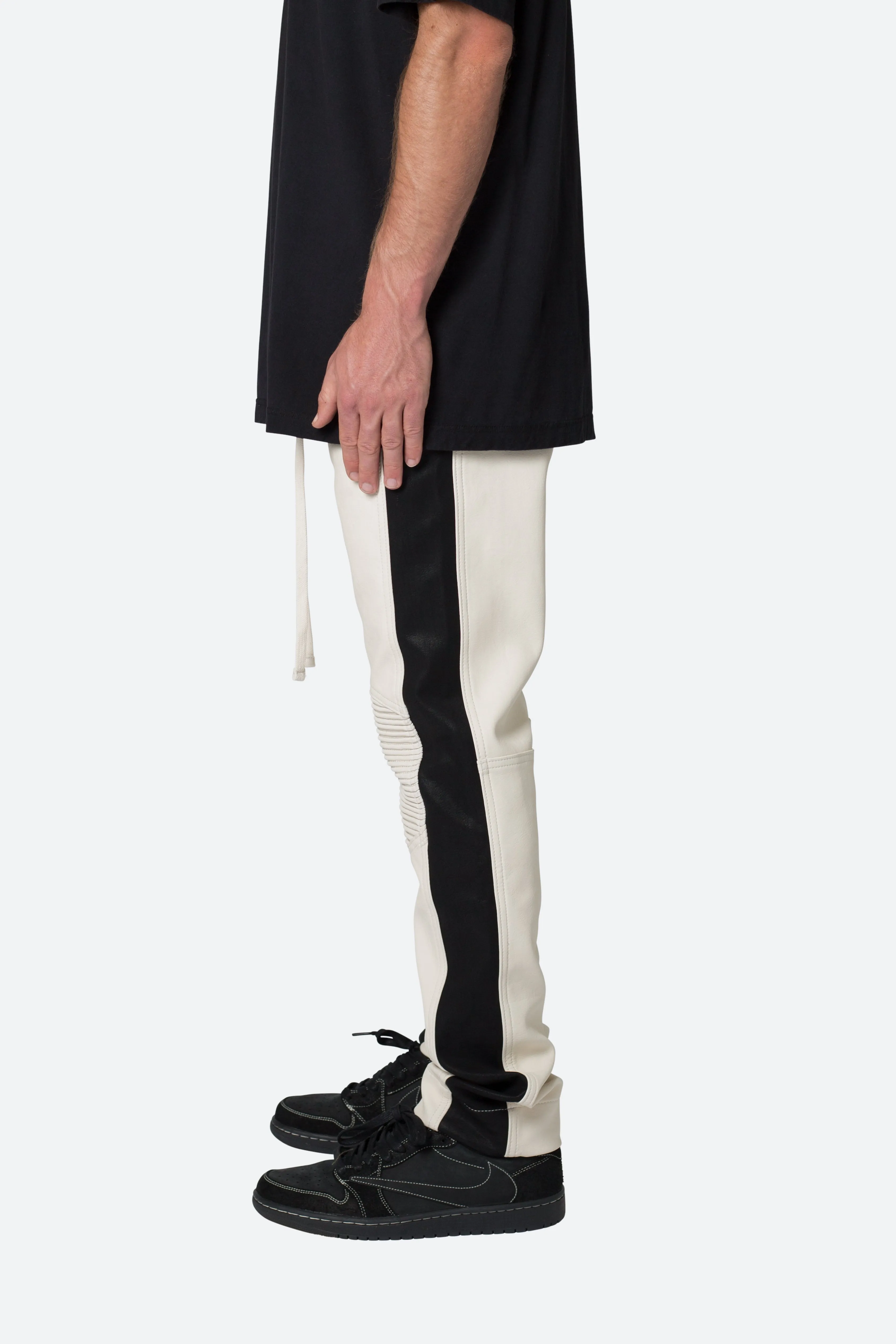 Leather Moto Pants - White/Black