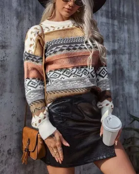 Maglione Donna Autunno Inverno Vintage Casual Girocollo Polsini Manica Lunga