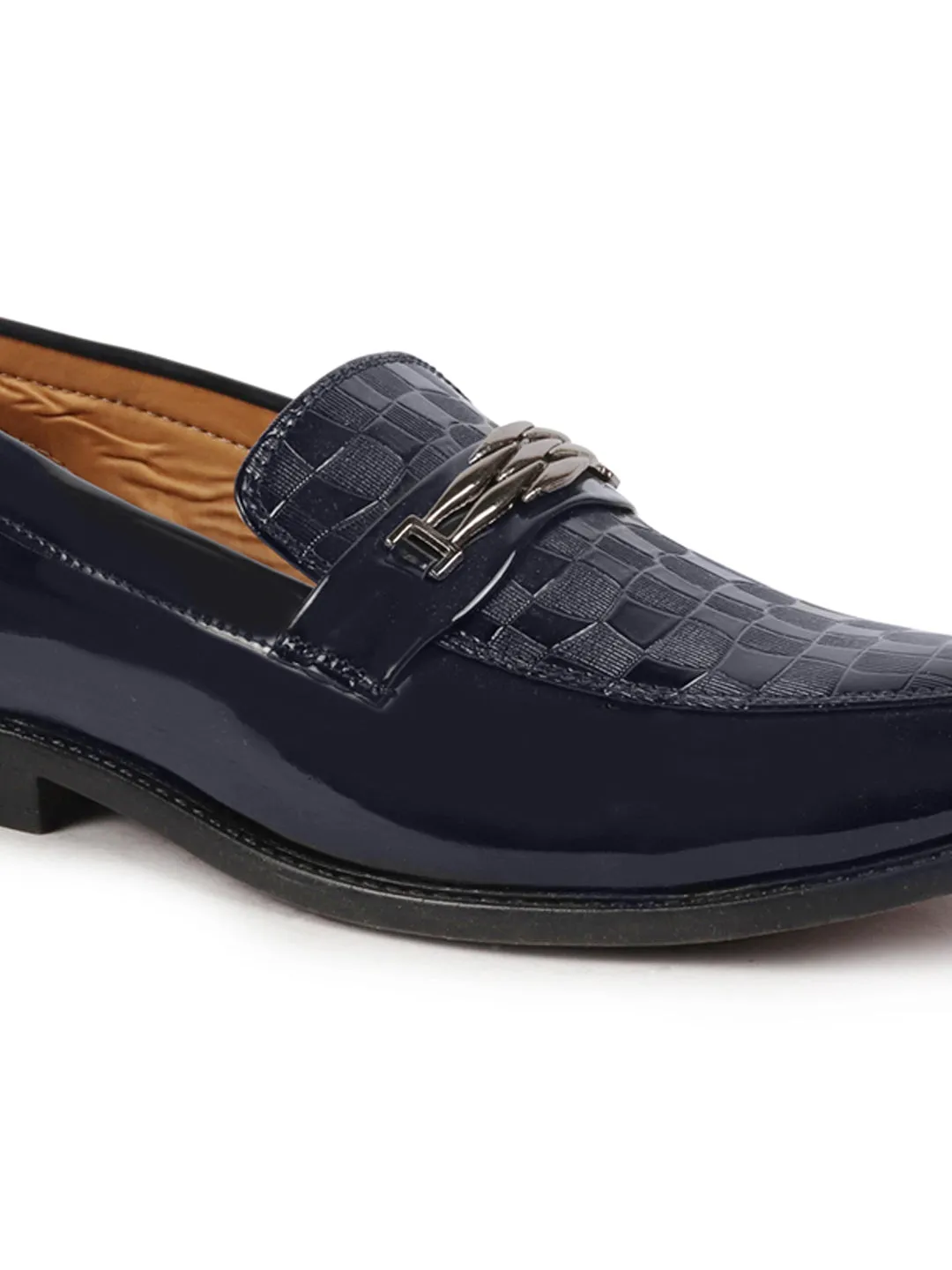 Men Blue Casual Patent Leather Slip-On Loafers