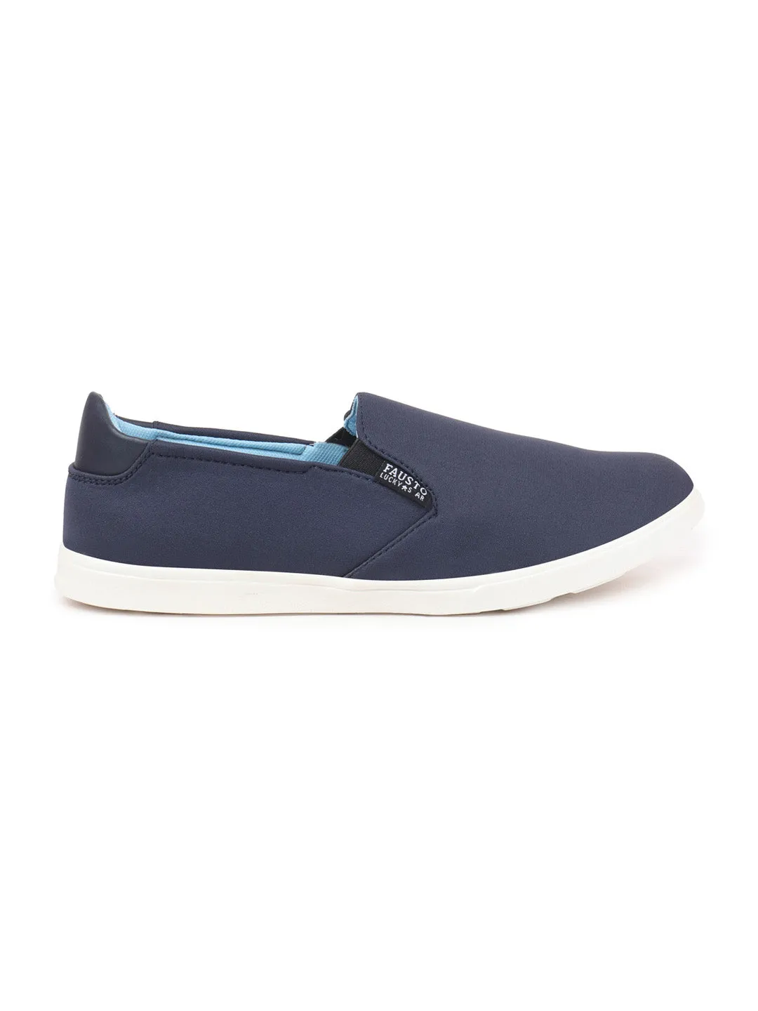 Men Navy Blue Casual Canvas Slip-On Loafers