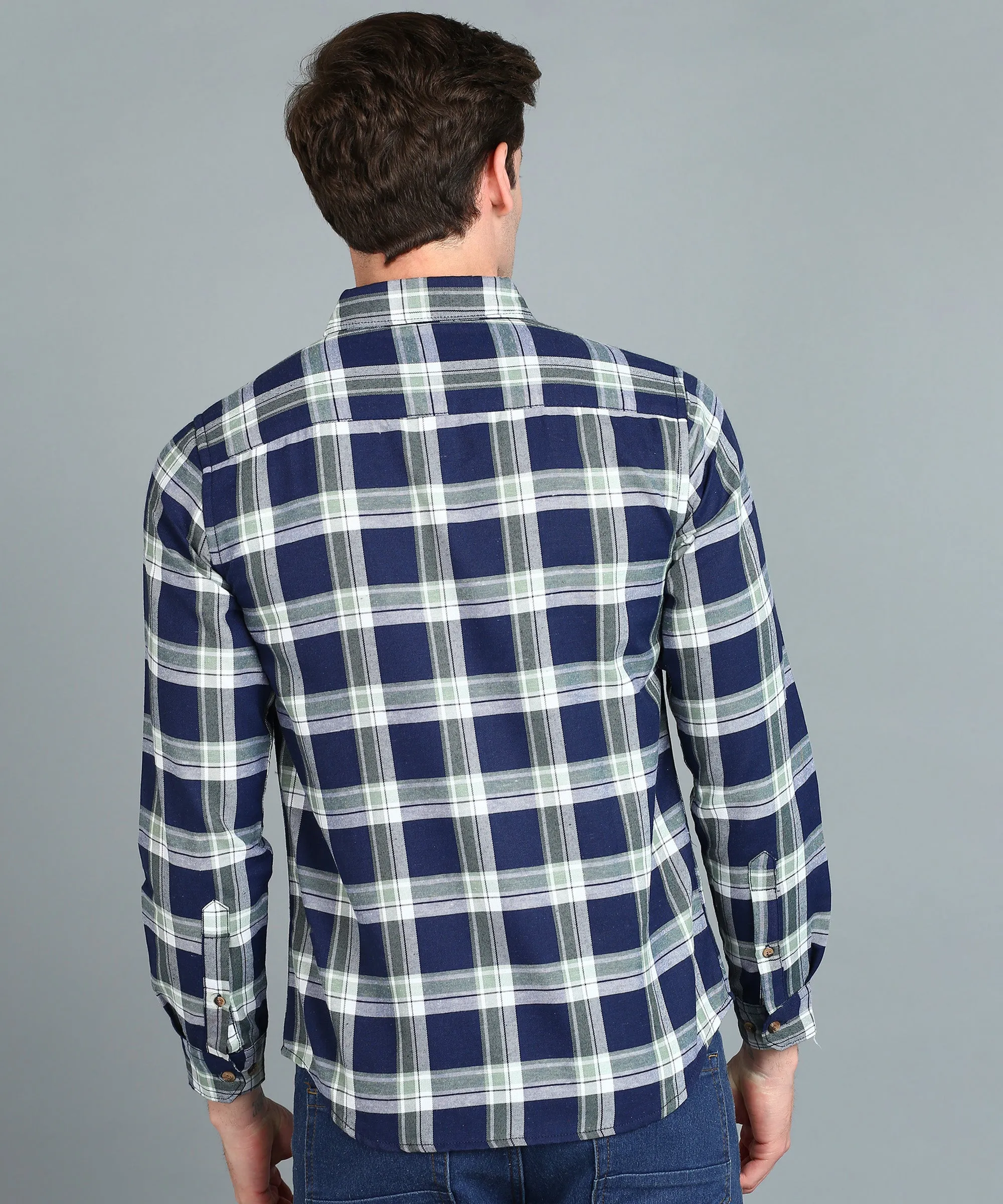 Men's Blue Cotton Full Sleeve Slim Fit Casual Checkered Shirt