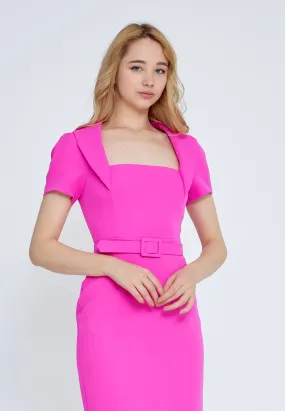 Short Sleeve Midi Viscose Column Regular Fuchsia Casual Dress