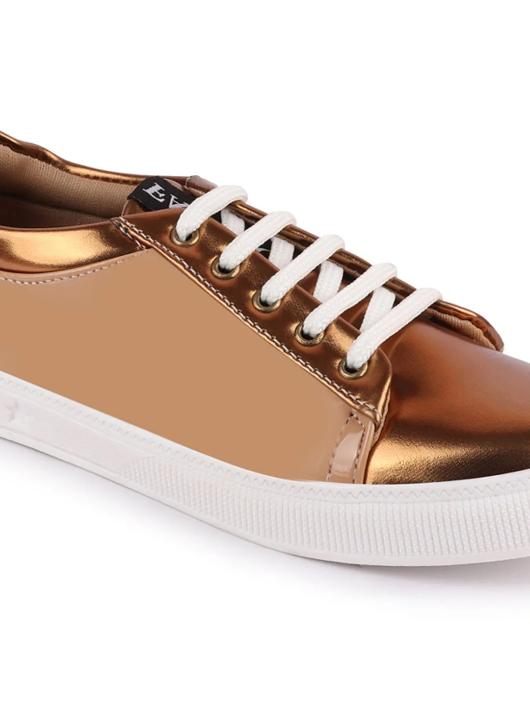 Women Beige/Antique Casual Faux Leather Lace-Up Sneakers