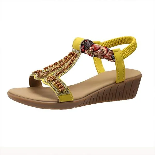 Women's Bohemian Flat Elastic Strap Roman Sandals 32323424C