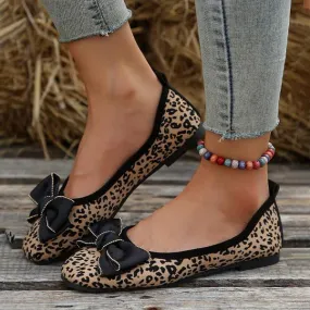 Women's Casual Leopard Print Bow Chain Flats 26248242S