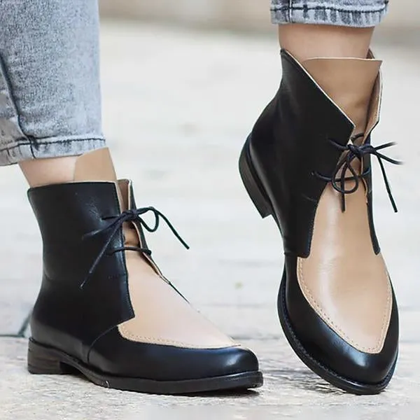 Women's Casual Retro Colorblock Lace-up Booties 07569296S