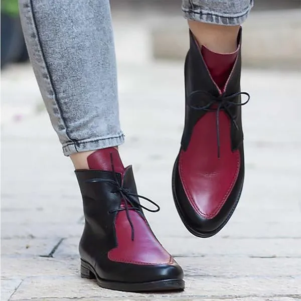 Women's Casual Retro Colorblock Lace-up Booties 07569296S