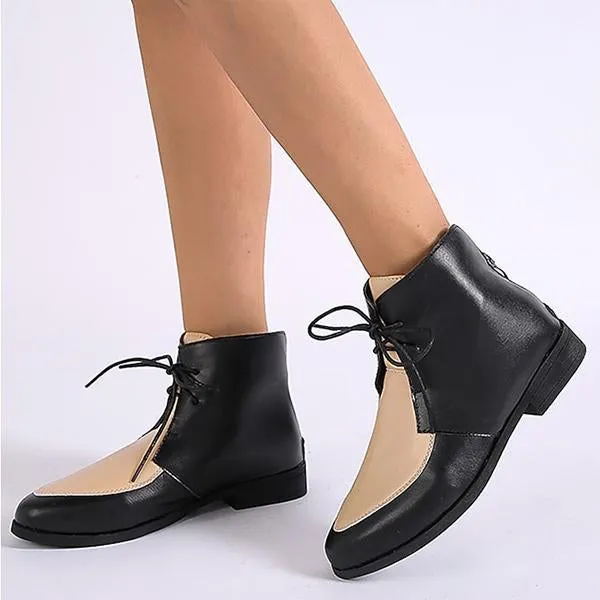 Women's Casual Retro Colorblock Lace-up Booties 07569296S