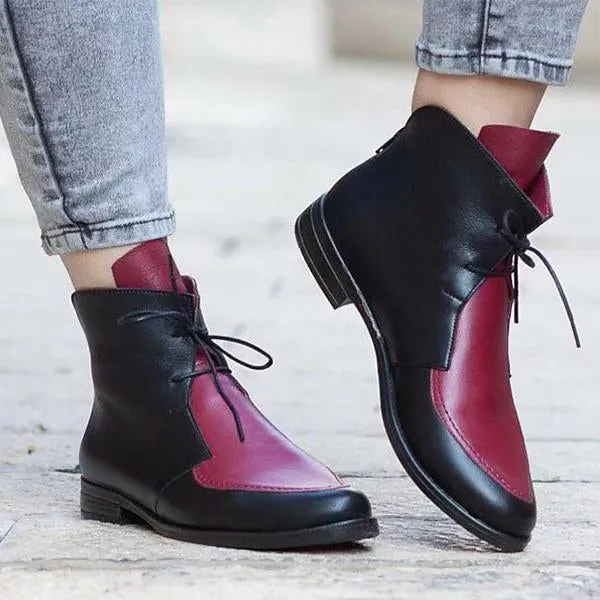 Women's Casual Retro Colorblock Lace-up Booties 07569296S